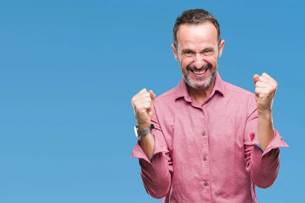 Hombre Mayor Alzado Mediana Edad Sobre Fondo Aislado Celebrando Sorprendido — Foto de Stock