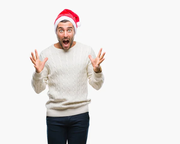 Ung Vacker Man Bär Jultomten Hatt Över Isolerade Bakgrund Firar — Stockfoto