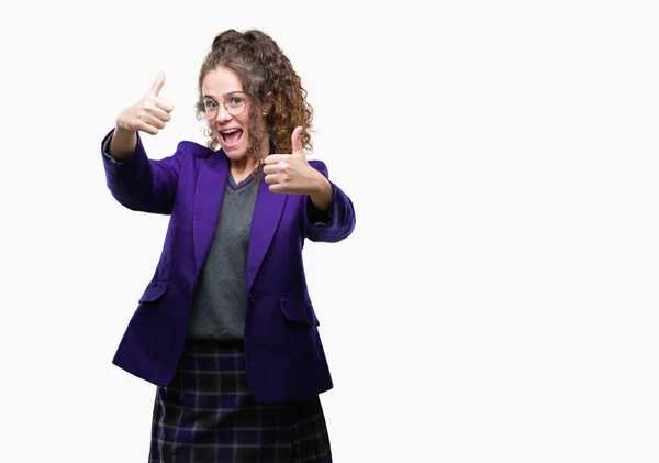 Joven Estudiante Morena Vistiendo Uniforme Escolar Gafas Sobre Fondo Aislado — Foto de Stock