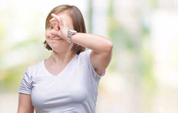 Giovane Donna Adulta Con Sindrome Sfondo Isolato Facendo Gesto Con — Foto Stock