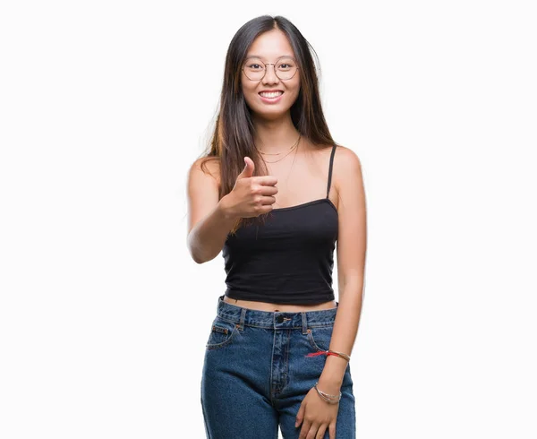 Junge Asiatische Frau Mit Brille Über Isoliertem Hintergrund Macht Glückliche — Stockfoto