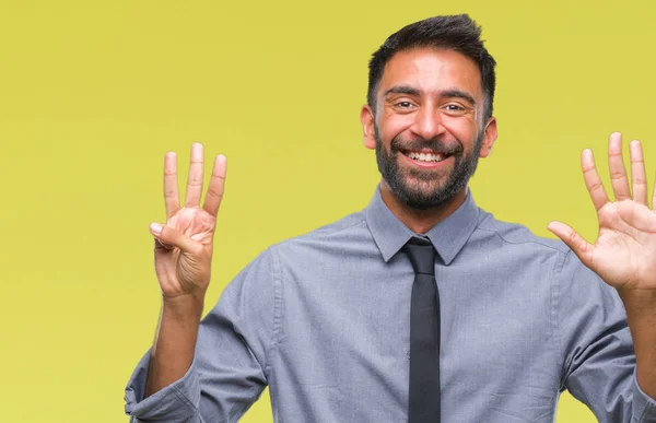 Kendinden Emin Mutlu Gülümseyerek Süre Numaralı Yetişkin Spanyol Adamı Gösterilen — Stok fotoğraf
