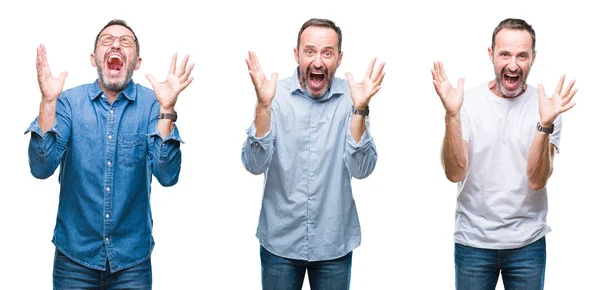 Colagem Homem Hoary Sênior Bonito Sobre Fundo Isolado Celebrando Louco — Fotografia de Stock