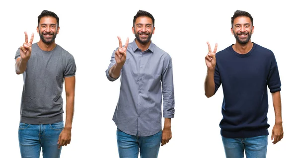Collage Van Knappe Jonge Indiase Man Geïsoleerde Achtergrond Glimlachend Met — Stockfoto