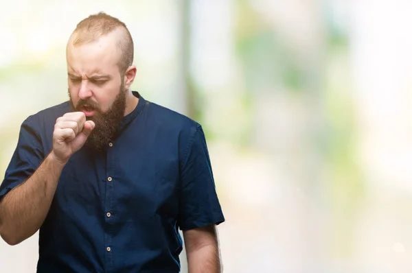 Hombre Joven Hipster Caucásico Sobre Fondo Aislado Sintiéndose Mal Tosiendo —  Fotos de Stock