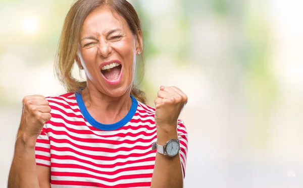 Senior Hispanische Frau Mittleren Alters Mit Isoliertem Hintergrund Sehr Glücklich — Stockfoto