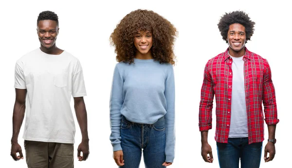 Collage Afroamericanos Grupo Personas Sobre Fondo Aislado Con Una Sonrisa —  Fotos de Stock