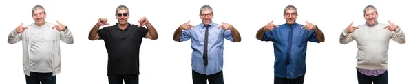 Collage Hombre Alzado Senior Sobre Fondo Blanco Aislado Mirando Confiado — Foto de Stock