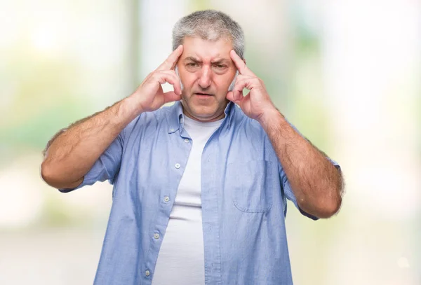 Handsome Senior Man Isolated Background Hand Head Pain Head Because — Stock Photo, Image