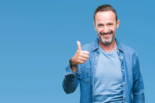 Middle Age Hoary Senior Man Isolated Background Doing Happy Thumbs — Stock Photo, Image