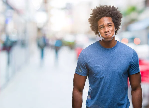 Uomo Afro Americano Sfondo Isolato Che Gonfia Guance Con Una — Foto Stock