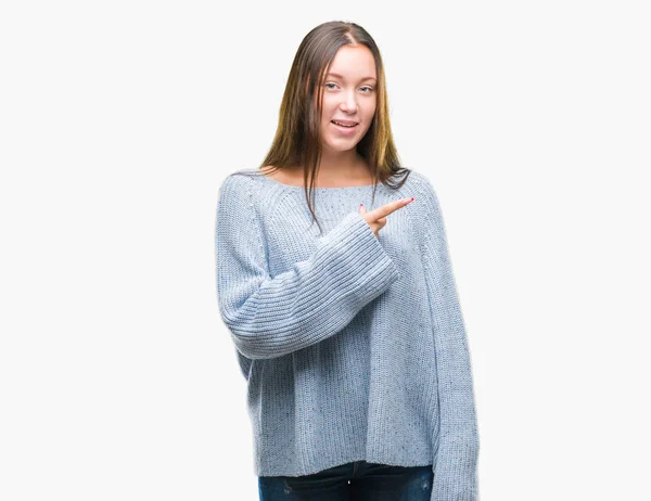 Joven Hermosa Mujer Caucásica Vistiendo Suéter Invierno Sobre Fondo Aislado —  Fotos de Stock