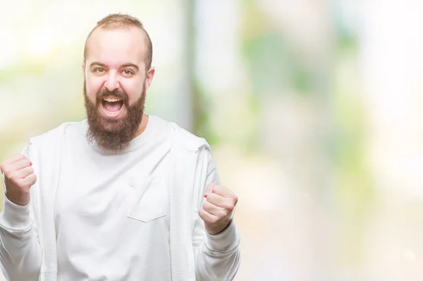 Joven Hipster Caucásico Vestido Con Ropa Deportiva Sobre Fondo Aislado —  Fotos de Stock