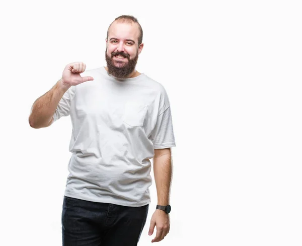 Man Van Jonge Kaukasische Hipster Dragen Casual Shirt Geïsoleerde Achtergrond — Stockfoto