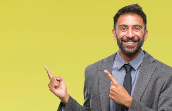 Homem Negócios Hispânico Adulto Sobre Fundo Isolado Sorrindo Olhando Para — Fotografia de Stock