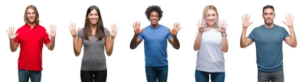 Composición Afroamericanos Hispanos Caucásicos Grupo Personas Sobre Fondo Blanco Aislado — Foto de Stock