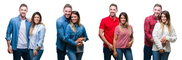 Collage Beaux Couples Ensemble Sur Fond Blanc Isolé Avec Sourire — Photo