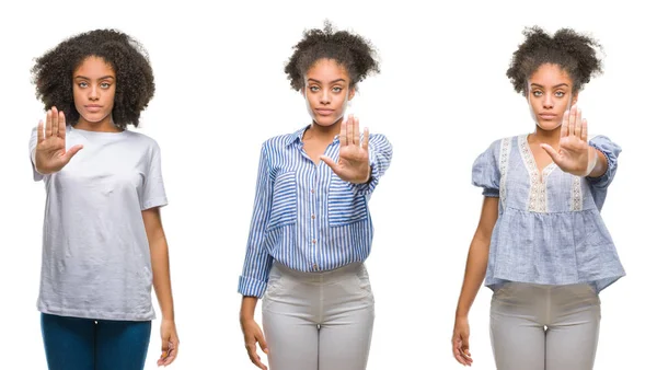 Colagem Mulher Afro Americana Sobre Fundo Isolado Fazendo Parar Cantar — Fotografia de Stock