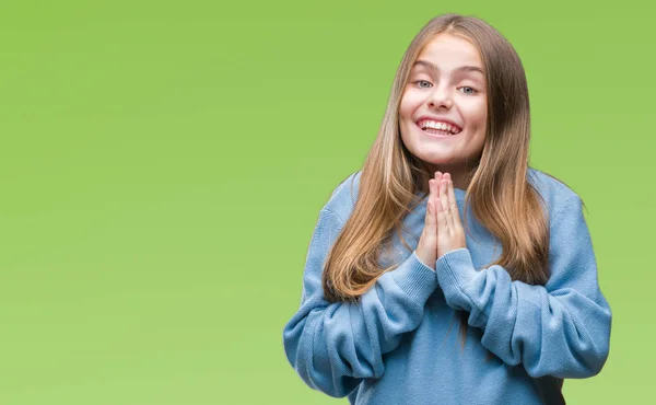 Giovane Bella Ragazza Indossa Maglione Invernale Sfondo Isolato Pregando Con — Foto Stock