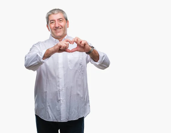 Hombre Mayor Guapo Sobre Fondo Aislado Sonriendo Amor Mostrando Símbolo — Foto de Stock