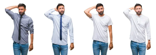 Collage Eines Jungen Mannes Lässigem Look Über Weißem Isoliertem Hintergrund — Stockfoto