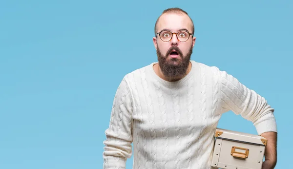 Giovane Hipster Uomo Con Gli Occhiali Movimento Tenendo Movimento Scatola — Foto Stock