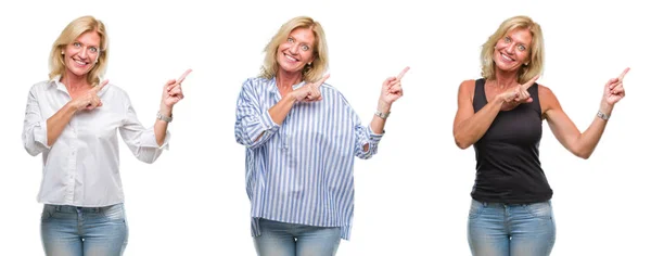 Collage Einer Schönen Blonden Frau Mittleren Alters Über Weißem Isoliertem — Stockfoto