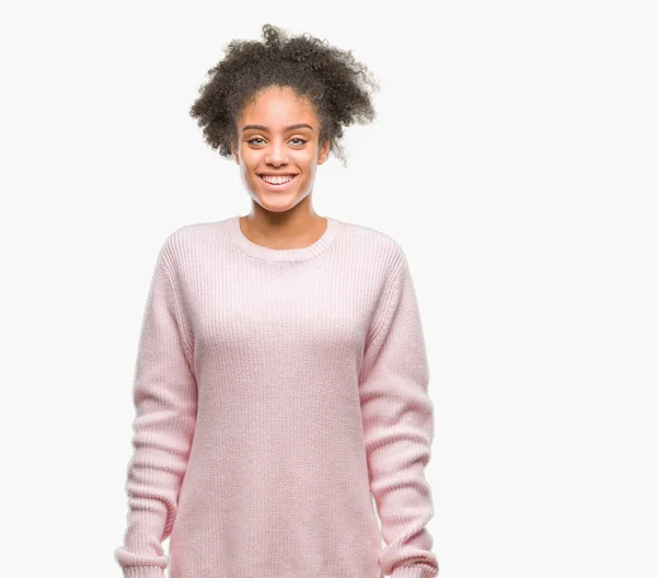 Mujer Afroamericana Joven Con Suéter Invierno Sobre Fondo Aislado Con — Foto de Stock