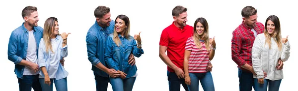 Collage Van Mooie Paar Samen Witte Geïsoleerde Backgroud Glimlachend Met — Stockfoto