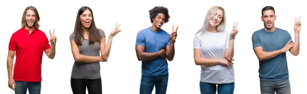 Composición Afroamericanos Hispanos Caucásicos Grupo Personas Sobre Fondo Blanco Aislado —  Fotos de Stock