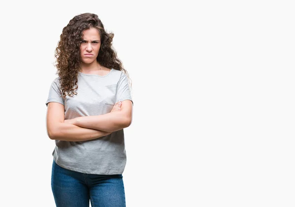 Schöne Junge Brünette Lockige Haare Mädchen Trägt Lässigen Blick Über — Stockfoto