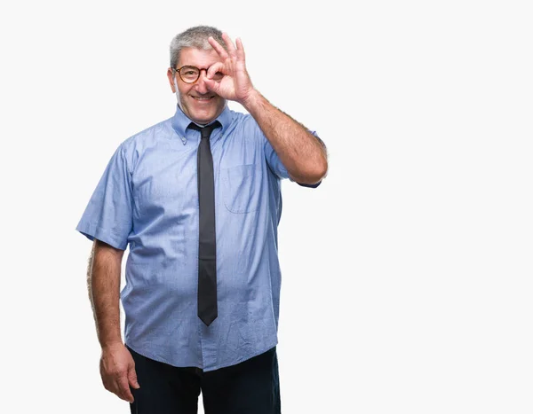 Guapo Hombre Negocios Senior Sobre Fondo Aislado Haciendo Buen Gesto —  Fotos de Stock