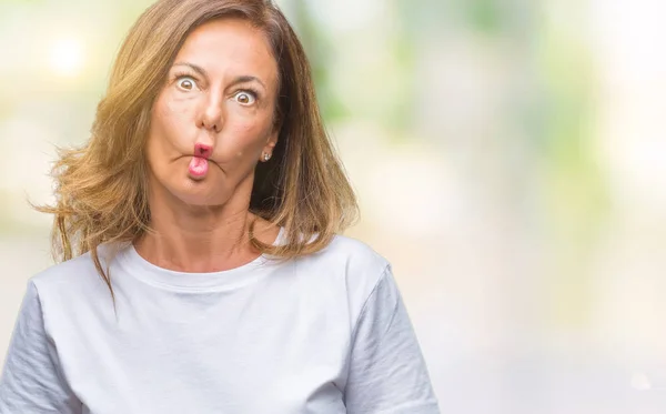 Mulher Hispânica Sênior Meia Idade Sobre Fundo Isolado Fazendo Cara — Fotografia de Stock