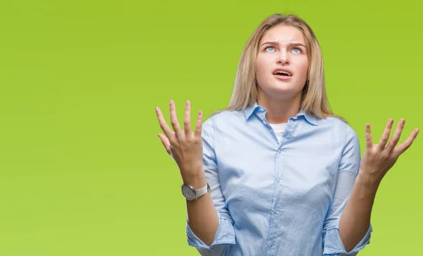 Young Caucasian Business Woman Isolated Background Crazy Mad Shouting Yelling — Stock Photo, Image