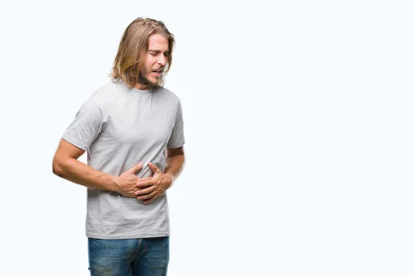 Homem Bonito Jovem Com Cabelos Longos Sobre Fundo Isolado Com — Fotografia de Stock