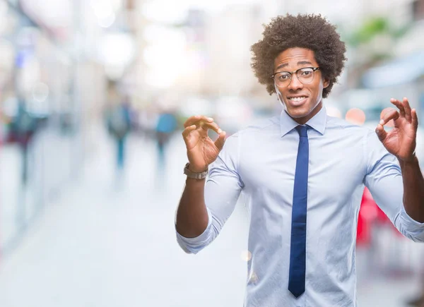 Afro American Business Man Wearing Glasses Isolated Background Relax Smiling — Stock Photo, Image