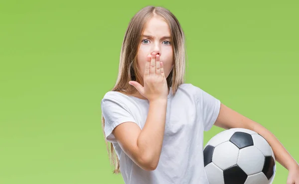 Jeune Belle Fille Tenant Ballon Football Sur Fond Isolé Couverture — Photo