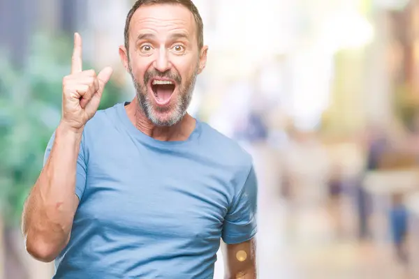 Middle Age Hoary Senior Man Isolated Background Pointing Finger Successful — Stock Photo, Image