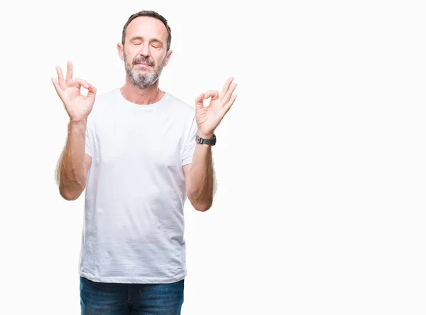 Middle Age Hoary Senior Man Wearing White Shirt Isolated Background — Stock Photo, Image