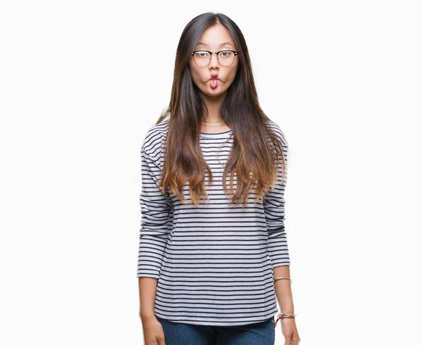 Jeune Femme Asiatique Portant Des Lunettes Sur Fond Isolé Faisant — Photo