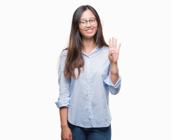 Joven Mujer Negocios Asiática Con Gafas Sobre Fondo Aislado Mostrando — Foto de Stock