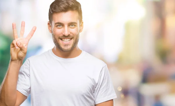 Jovem Homem Bonito Sobre Fundo Isolado Mostrando Apontando Para Cima — Fotografia de Stock