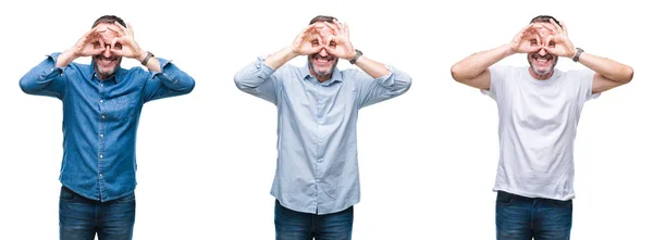 Collage Apuesto Hombre Edad Avanzada Parado Sobre Fondo Aislado Haciendo — Foto de Stock