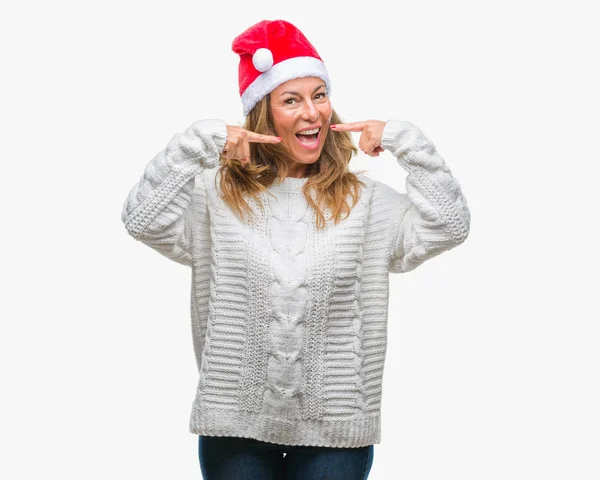 Middle Age Senior Hispanic Woman Wearing Christmas Hat Isolated Background — Stock Photo, Image