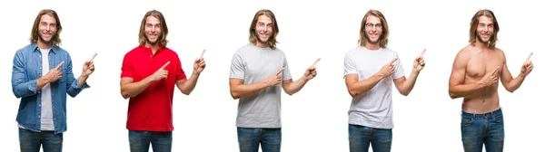 Collage Stilig Ung Man Bär Casual Look Över Vita Isolerade — Stockfoto