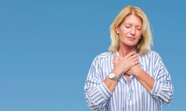 Mujer Negocios Rubia Mediana Edad Sobre Fondo Aislado Sonriendo Con — Foto de Stock