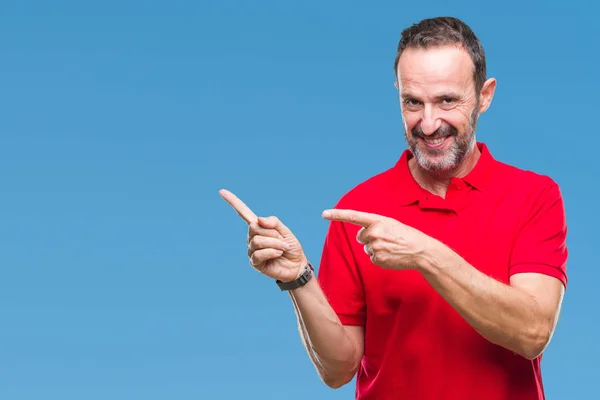 Hombre Mayor Alzado Mediana Edad Sobre Fondo Aislado Sonriendo Mirando — Foto de Stock