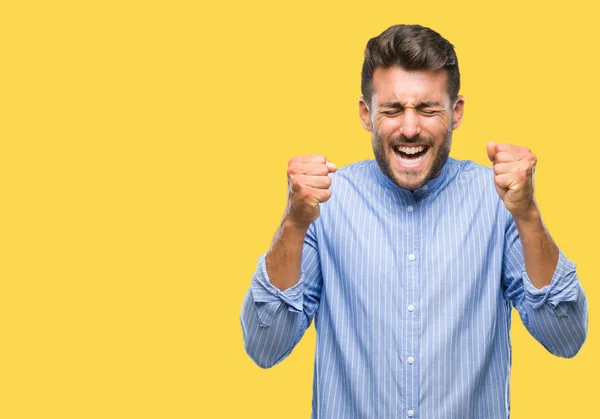 Jovem Homem Bonito Sobre Fundo Isolado Animado Para Sucesso Com — Fotografia de Stock