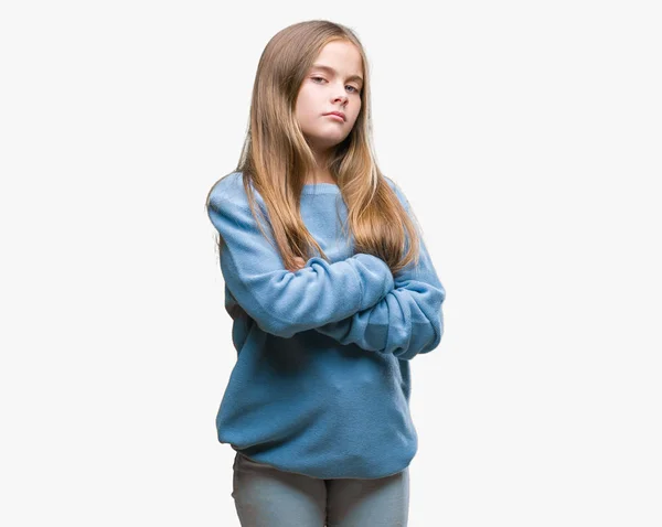 Ung Vacker Flicka Klädd Vinter Tröja Över Isolerade Bakgrund Skeptiker — Stockfoto
