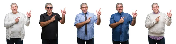 Collage Senior Hoary Man White Isolated Backgroud Smiling Looking Camera — Stock Photo, Image